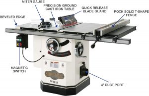 Shop Fox W1820 3 HP 10-Inch Table Saw with Extension Table and Riving Knife
