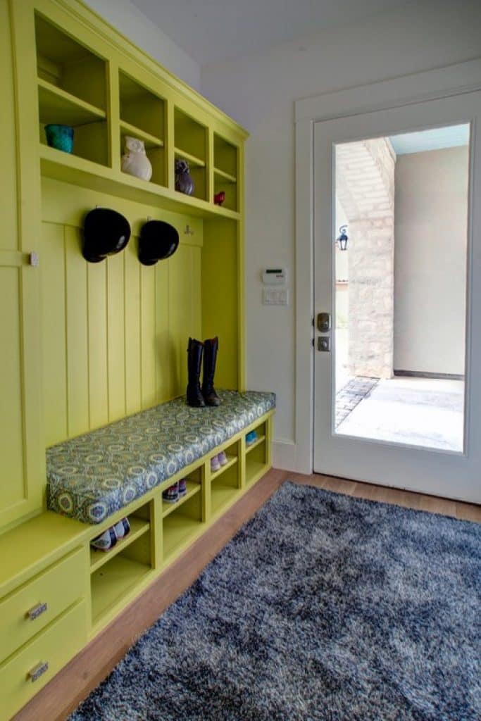 bee creek home yellow door design - 152 Mudroom Ideas & Pictures to Enhance the Entry Points in Your Home - HandyMan.Guide - Mudroom