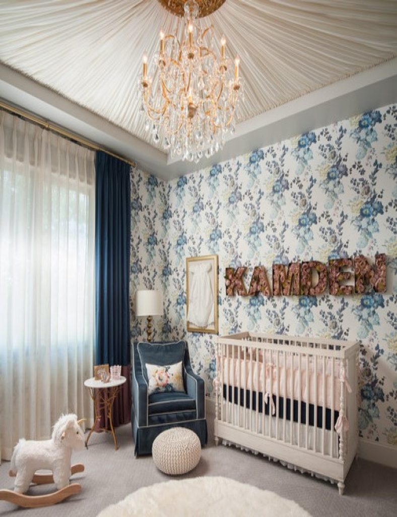 navy and floral nursery 21 interiors - 152 Baby Girl Nursery Ideas: Create Your Dream Baby Room with These - HandyMan.Guide - Baby Girl Nursery Ideas