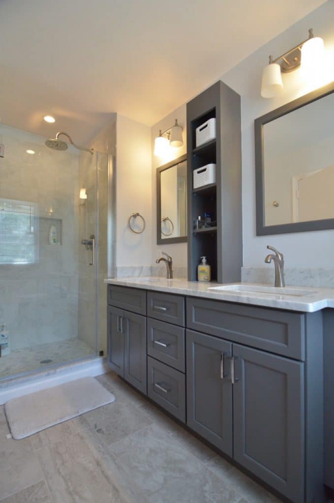 classic white and gray bathroom renovation dremodeling - 152 Master Bathroom Ideas & Pictures to Transform Your Space - HandyMan.Guide - Master Bathroom Ideas