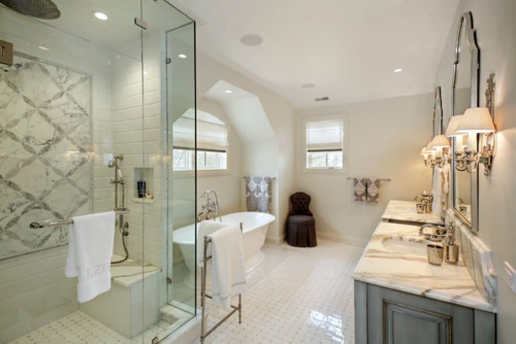 large glass enclosed shower and freestanding tub abruzzo kitchen and bath - 152 Master Bathroom Ideas & Pictures to Transform Your Space - HandyMan.Guide - Master Bathroom Ideas