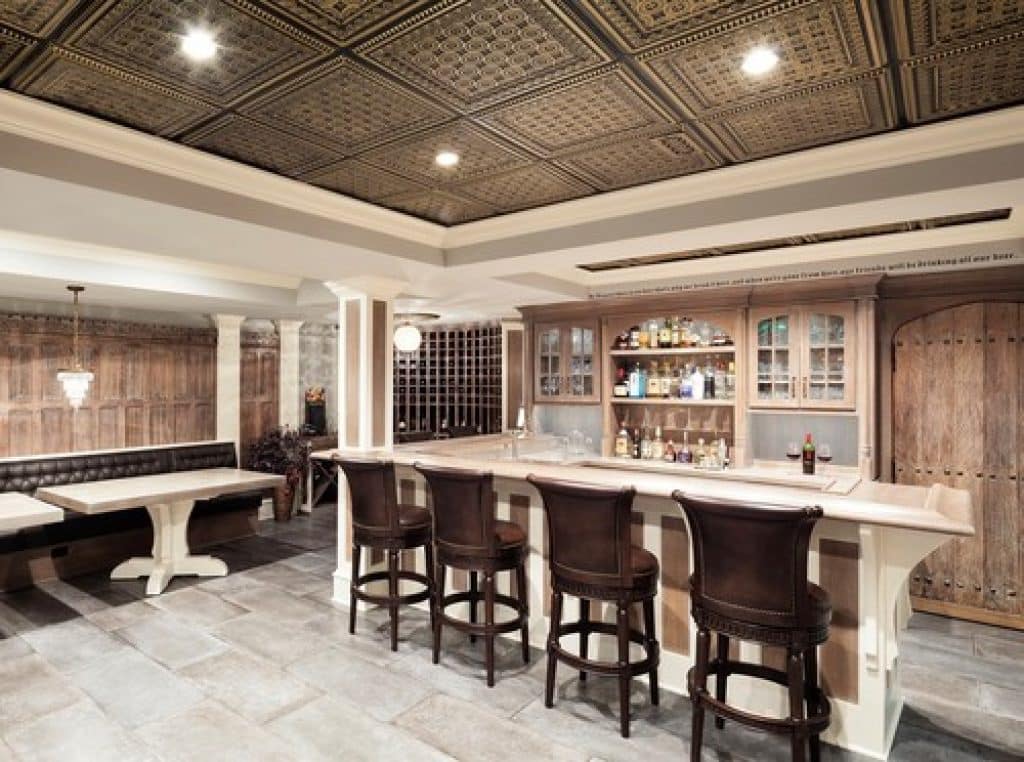 reclaimed 19th century quarter sawn oak panels repurposed in new basement ed saloga design build - 152 Wet Bar Ideas for Inspiration to Transform Your Space - HandyMan.Guide - Wet Bar Ideas